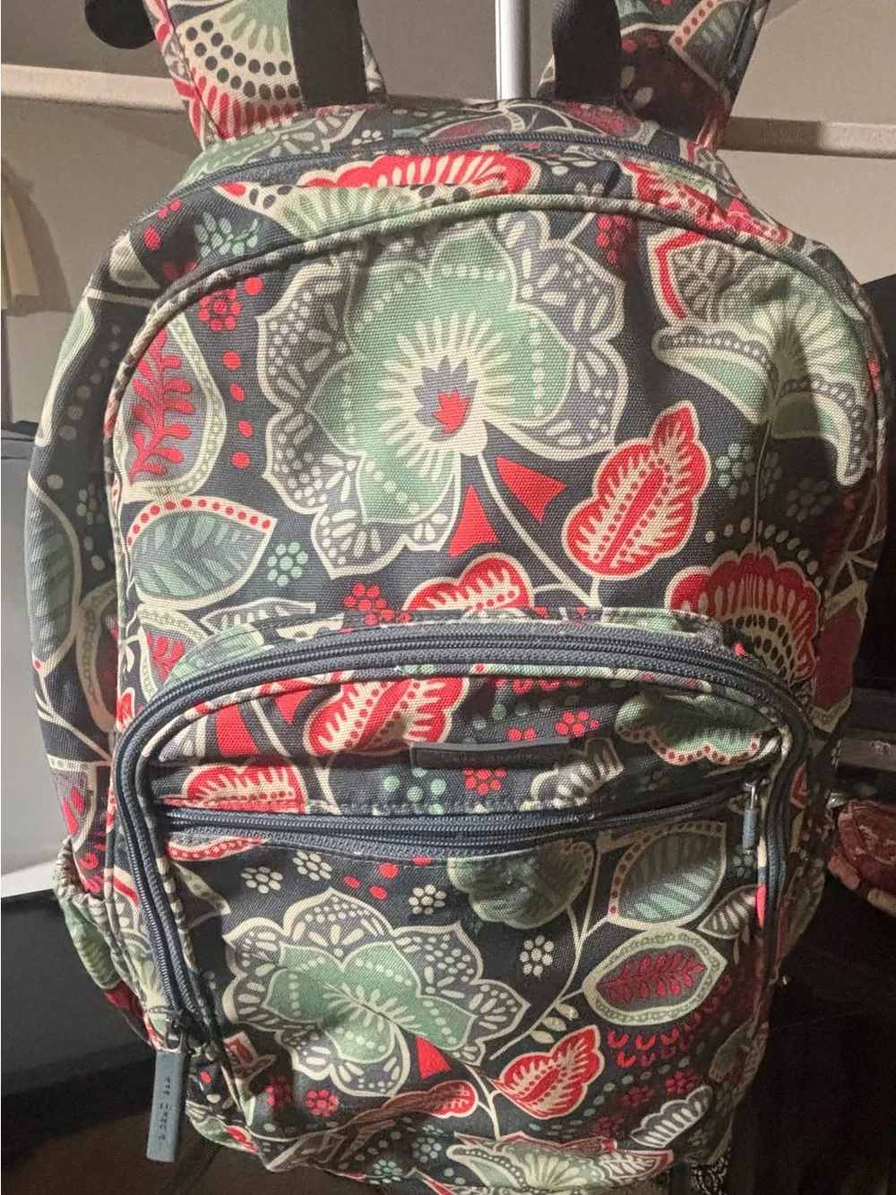 Vera Bradley Floral Print Backpack in Gray, Green & Red
